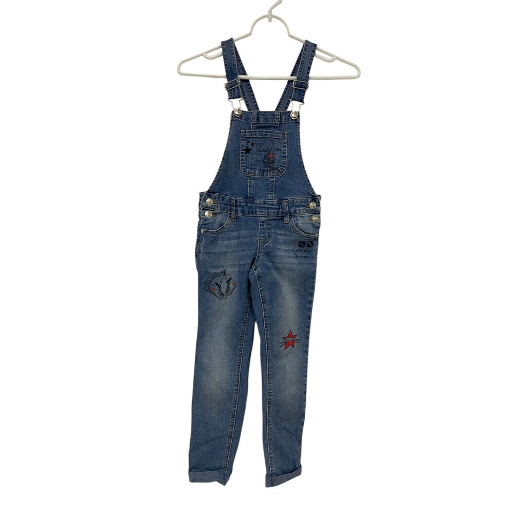 Justice Cuffed Slim Fit Bib Overalls Girls Size 6 Blue Denim Medium Wash